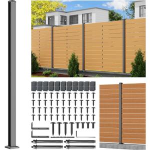 6FT 201 Stainless Steel Heavy Duty Fence Post for Wood Slats(Serial Post), Outdoor Ground Install Wooden Privacy Fence Panels Posts Matte Black 1Pack