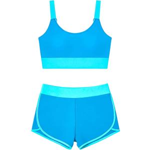 Girls Swimsuit 2 Piece Sporty Adjustable Straps Modest Bikini Bathing Suit with Shorts Color Block Swimwear, Size: 11-12 Years