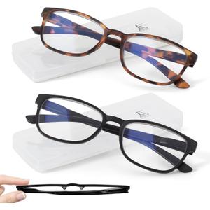 EASY READ 2 Pack Ultra Slim Reading Glasses for Women Men,Rectangular Blue Light Blocking Readers with Spring Hinges