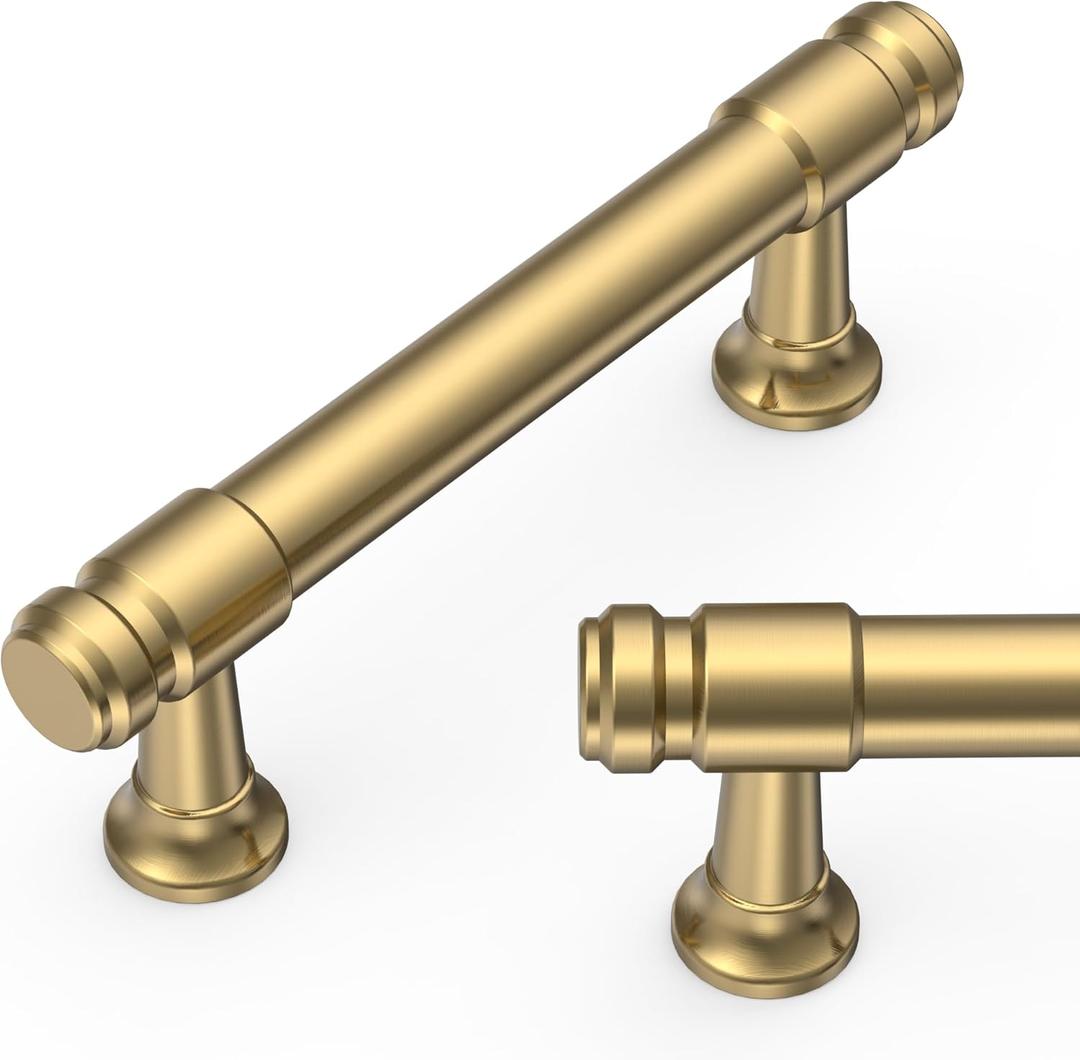 Amerdeco 10 Pack Champagne Bronze Cabinet Pulls 3 Inch(76mm) Hole Center Heavy Duty Solid Kitchen Cabinet Handles Drawer Pulls ZH0090