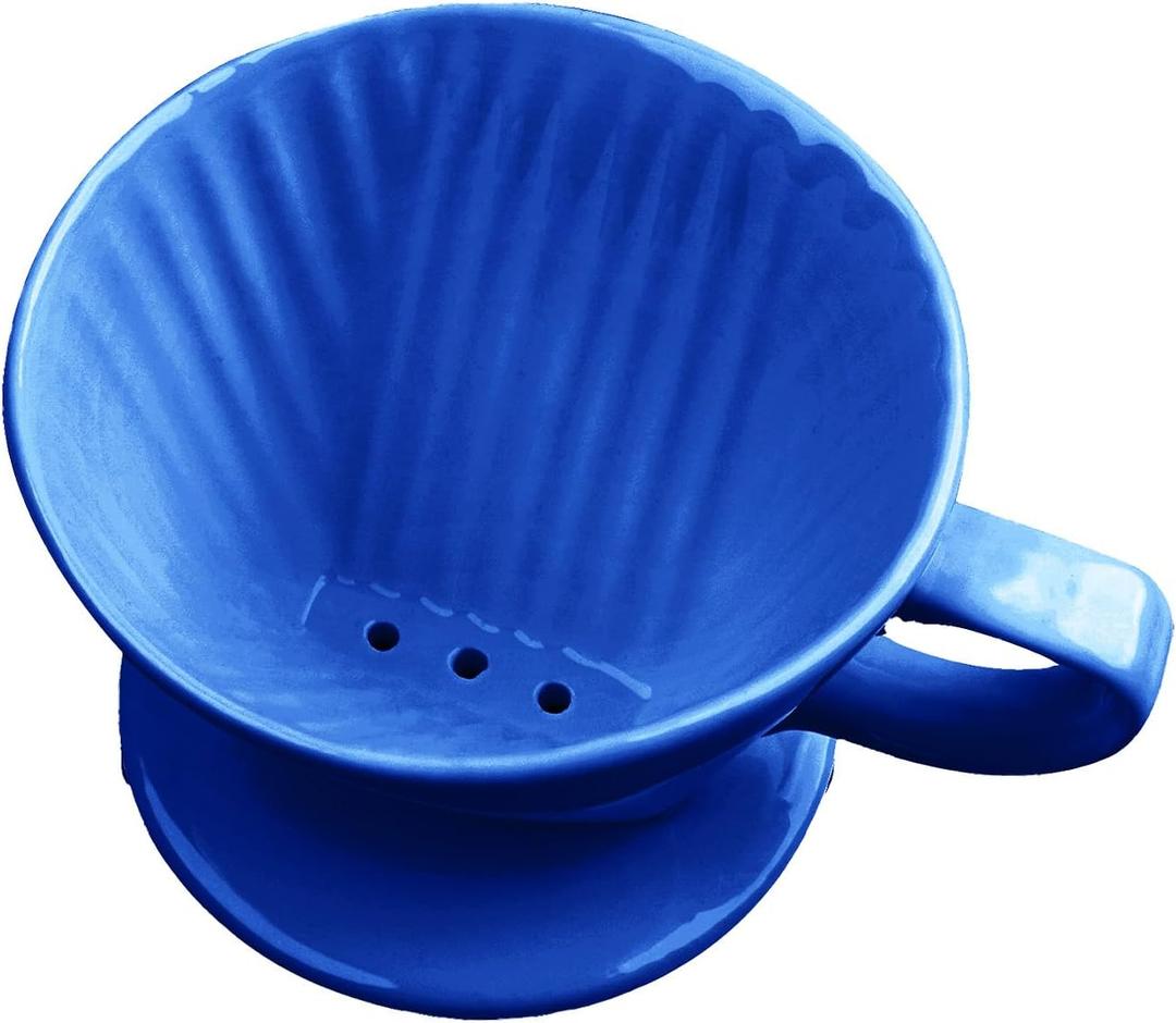 NBYHZLS Handmade Pour Over Ceramic Coffee Dripper - Authentic Brewing Experience for Camping, Office, and Home (Blue)
