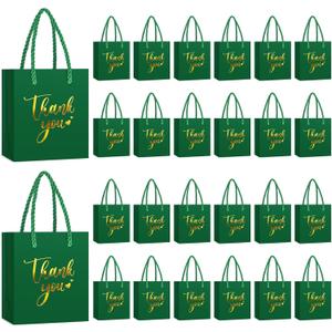 Honoson 30 Pcs Mini Gift Bag with Handle 4 x 2.75 x 4.5'' Small Thank You Paper Bag for Wedding Baby Shower Birthday Graduation Thanksgiving Party Favor Supplies(Dark Green)