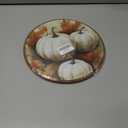 Giosve Vintage Rustic Fall White Pumpkin Round Wall Art Canvas Framed Poster, Farmhouse Autumn Pumpkin Maple Leaf Hanging Wall Sculptures for Kitchen Home Bedroom Living Room Decor, 10x10 Inch