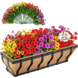 VOXOR Railing Planter Boxes with Artificial Flowers, Adjustable Balcony Planters for Railing Hanging, UV Sun Resistant Colorful Daisy for Porch Patio Balcony Home (1 Pack, 24 Inch)