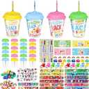 NatuBeau 24 Set Back to School Gifts for Students, First Day of School Gifts Pencil Grips Sharpeners Erasers Stickers Slap Bracelets Cups with Lids for Students Classroom Party Favors Supplies