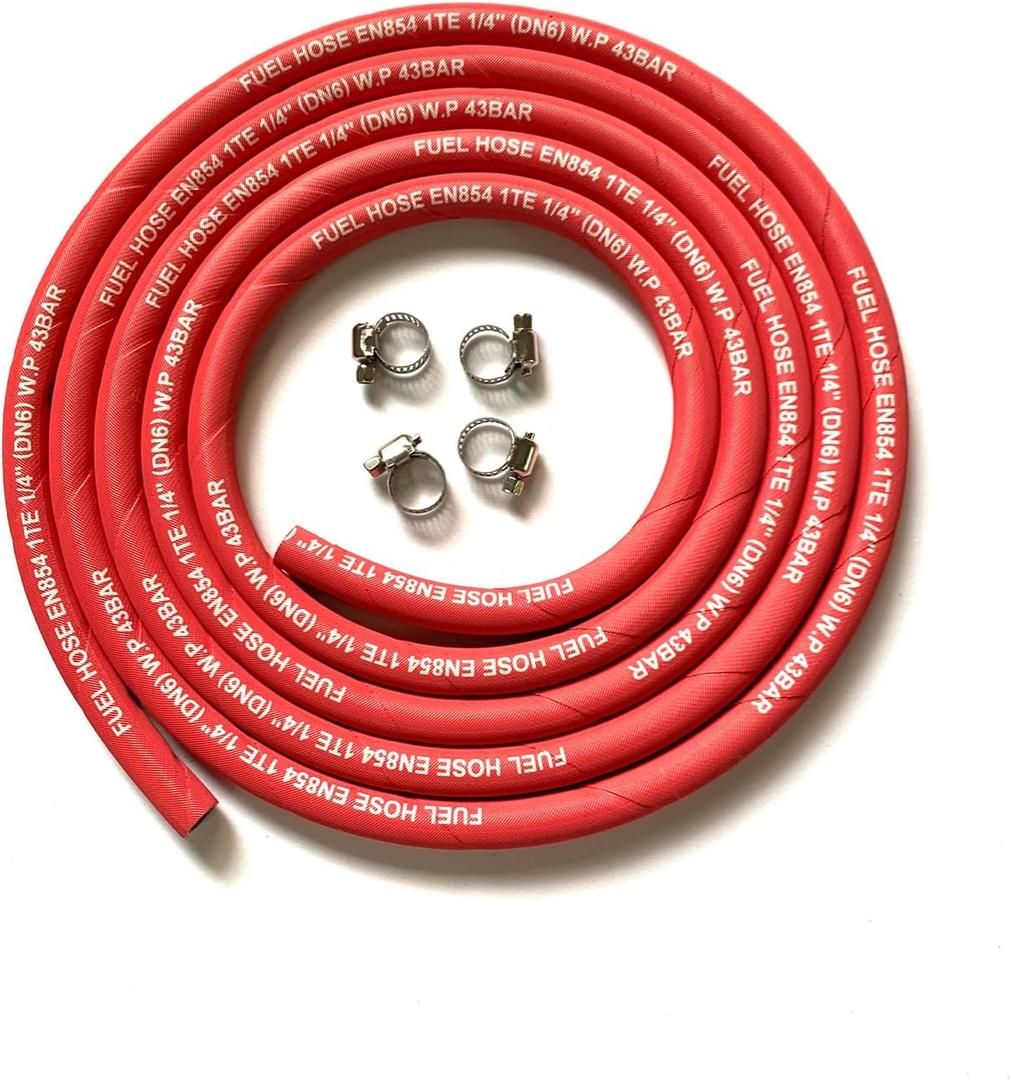 10FT Fuel Line Hose 4AN 6mm 1/4 Inch High Pressure Hose 2.8Mpa 400PSI for Fuel Systems Engines Tube Hose (Attached Hose Clamp)