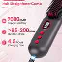 LAMA Cordless Hair Straightener Brush - Portable Hair Brush - 20s Fast Heating - 130 Million Plasma for Frizz-Free Shine, 9000mAh Mini Hair Straightener Comb for Women Travel, LED Display Hot Comb,BK