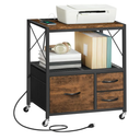 MAHANCRIS File Cabinet with Charging Station, 3 Drawer Lateral Filing Cabinet for Home Office, Mobile Printer Stand with Open Shelf, Fits A4/Letter Size File, Nonwovens Drawer, Rustic Brown FCHR98E01