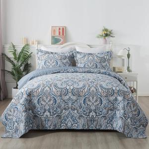 Etwel King Size Quilt Set, Crown Grey King Quilt 3 Pieces, Lightweight Cotton Bedspread, Soft Bedding Set for All Season, Reversible Coverlet Bedding Set, King Size 106"x98"
