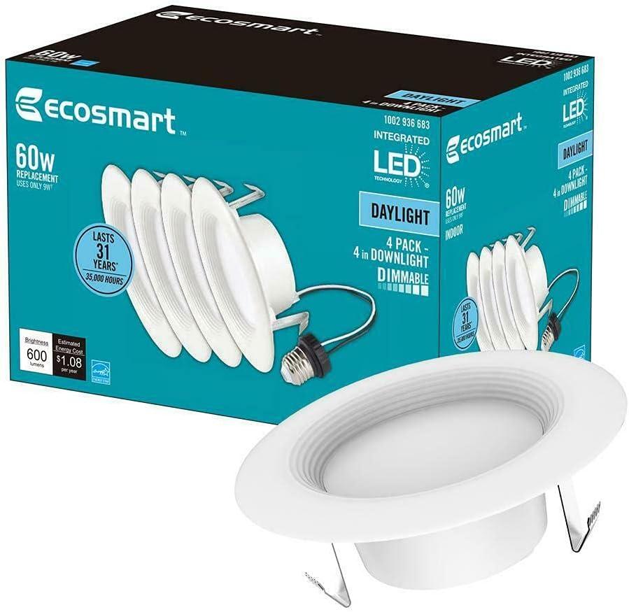 EcoSmart 4 in. White Integrated LED Recessed Trim, Daylight (4-Pack)