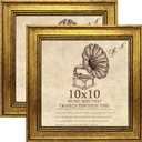 10x10 Picture Frame set of 2-Vintage Frames with nd Shatter-Resistant Glass - Antique Style Frames for Wall - Ornate Frame for Office or Home Decor best gift (ps-Gold-2pcs)