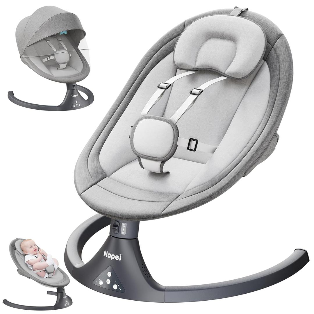 Baby Swings for Infants to Toddler, Electric Baby Swing and Infant Swings for Newborn, 10 Music with Remote Control and Bluetooth, 5 Swing Angles with Gentle Speed, 2 Seat Position, 0-9 Month (Gray)
