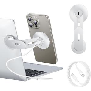 Laptop Phone Holder, Magnetic Phone Stand 15W Fast Wireless Charger for MagSafe for iPhone 17/16/15/14/13/12 & All Phones for Tesla (Silver)