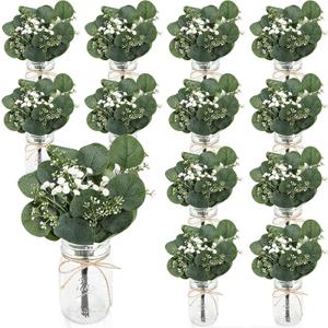 10 Sets Mason Jars for Centerpieces for Table, Eucalyptus Centerpieces for Tables Centerpiece Baby Breaths Table Decorations Wedding Engagement Dining Party Kitchen Living Baby Bridal Shower, Eucalyptus
