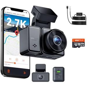 [ Bundle-3 Items: Vantrue E2 Dual 2.7K GPS Dash Cam + Vantrue 256GB SD Card + Hardwire Kit ] 2.7K Dash Cam Front and Rear, Buffered Parking Mode, Night Vision, GPS, Voice Control Car Cam