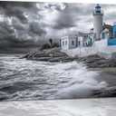 Olivine Beach Wall Art, Coastal Lighthouse Pictures Wall Decor, Black And White Painting, Nautical Canvas Prints, Framed Artwork for Bathroom Bedroom Living Room Office Home Decoration 16"x12"