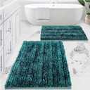 Civkor Bathroom Rugs Sets 2 Piece Dark Teal, Bath Mats for Bathroom Non Slip Washable, 31x20 and 24x16 Inches Luxury Shiny Chenille Bath Rugs, High Absorbent Water and Quick Dry for Doormat