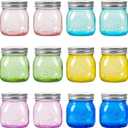 Amzcku Colored Mason Jars 8 oz with Metal Lids - Regular Mouth Canning jar for Jam, Honey, Wedding Favors, Shower Favors, Pickling, Food Storage, Jelly, DIY Spice Jars, 12 Pack