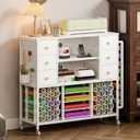 VENNQD Craft Organizer Rolling Cart Compatible with Cricut Machine Cricut Table with Charging Station 56 Vinyl Roll Holders with 6 Fabric Drawers for Accessories Organization, White