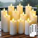 12 Pcs Battery Operated Waterproof White Plastic Flameless Pillar Candles with Timer & 2 Remotes, 2.2" x4" 4" 4" 5" 5" 5" 6" 6" 6" 7" 7" 7" Outdoor Flickering LED Warm Light for Home Decor