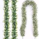 4PCS Faux Eucalyptus Garland Plant, Artificial Baby Breath Flower Vines Hanging Leaves Vines Hanging Leaves Greenery Wedding Backdrop Arch Wall Decor, Indoor Outdoor 5.8 Ft White & Green