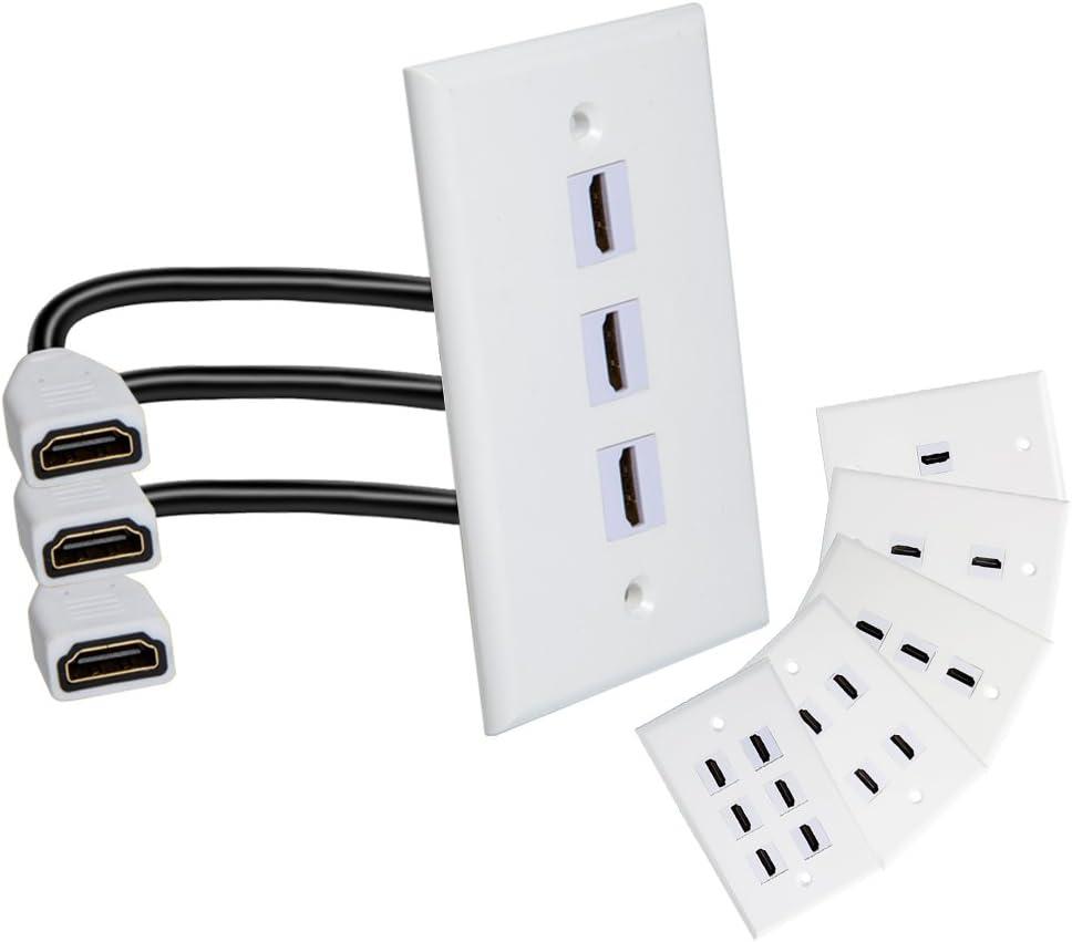 Single Port 4K HDMI Wall Plate Outlet Cover with 6 Inch Female to Female High Speed HDMI Pigtail Cable for Video Game Systems,TV Boxes(3-Port)