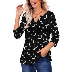 LIENRIDY Women's Plus Size 3/4 Sleeve Tops V Neck Henley Shirt Floral Tunic Tops, 3X