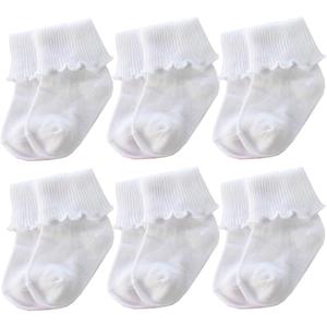 6 &12 Pairs Infant Toddler Baby Kids Turn Cuff Ruffle Cotton Socks, Size: 6-12 Months
