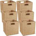 Newtay 6 Pcs Wicker Storage Baskets 13 x 13 in Cube Storage Bin Organizer Camel Square Foldable Wicker Baskets for Shelves Organizing Decor Laundry Pantry Toys