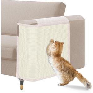 Cat Scratch Sofa Protector,23.6" L*19.6" W Cat Scratch Furniture Protector Pad, Couch Arm Sheild with Natural Sisal for Protecting Couch Sofa Chair Furniture(Beige/Left Handed)