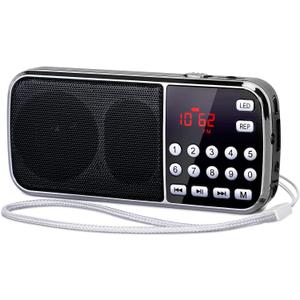 PRUNUS J-189 Bluetooth AM FM Radio, Small Portable Radios - Dual Speaker Heavy Bass, LED Flashlight, Pocket Size, TF Card USB AUX MP3 Player, Rechargeable Battery Operated Small Radio (Black)