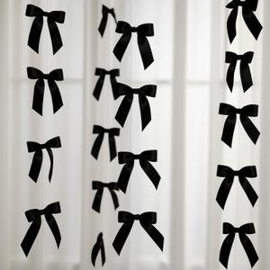 Taobary 8 Pcs 6.6 ft Valentine Bow Garland, Satin Ribbon Bow Banner Coquette Hanging Ornament for Photo Wall Backdrop Birthday Party Wedding Bridal Baby Shower Decorations(Black,1 Inch)