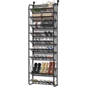 10 Tier Shoe Rack Hanging Shoe Storage the Door Shoe Rack for Closet Pantry Over The Door Shoe Organizer Wall Floating Shelves (Matte Black, 10 Tier)