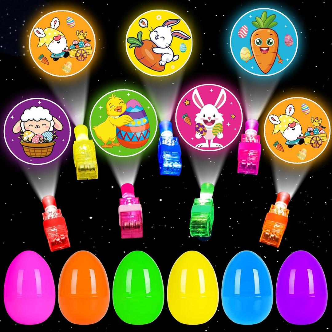 24 Pack Easter Eggs Fillers with Finger Lights, Light Up Toys Glow In The Dark Non Candy Gifts for Kids Boys Girls Easter Egg Fillers Easter Hunt Filling Treats Easter Basket Stuffers Party Favor