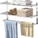 Towel Rack with Shelf 24 inch, 3 Tier Towel Racks for Bathroom Wall Mounted, Stainless Steel Bathroom Shelf with Double Towel Bars, Hotel Bath Towels Storage, Brushed Nickel