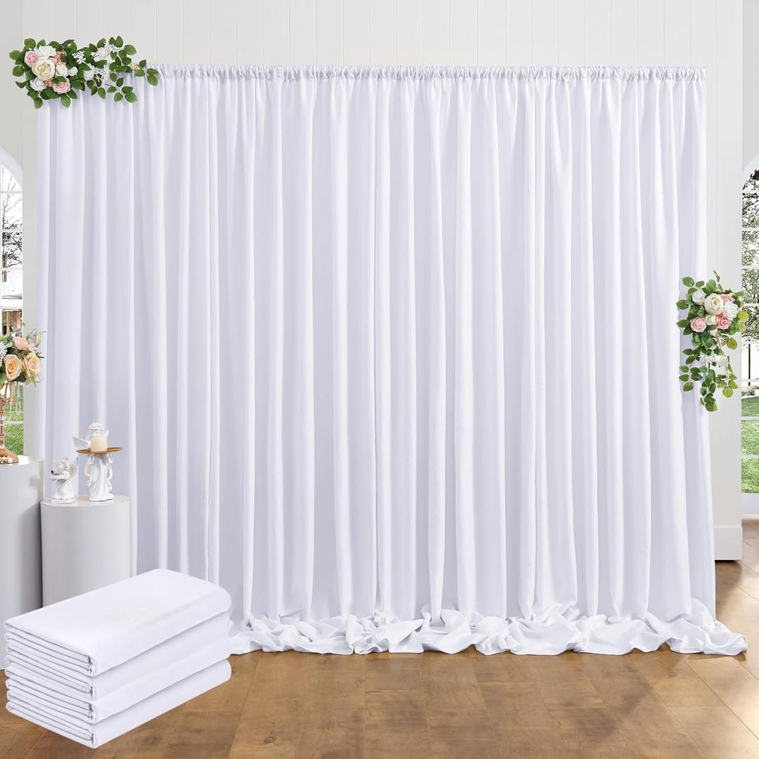 20 ft x 10 ft Thick White Backdrop Curtain for Wedding Parties, 4 Panels White Polyester Wedding Backdrop Drapes for Party Birthday Backdrop Photography Home Decorations