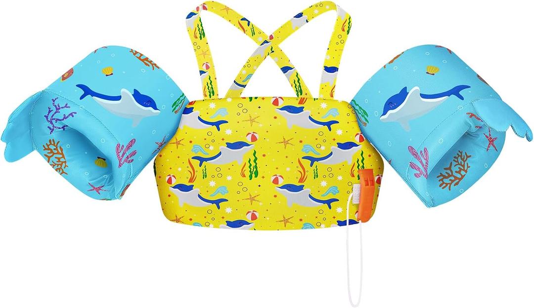 HeySplash Toddler Swim Vest, Toddler Floaties Fit 22-44 Lbs,Kids Swim Jacket with Adjustable Strap, Arm Floaties Water Wing Arm Band for Children Learn to Swim, Puddle Sea Beach Jumper Boy Girl
