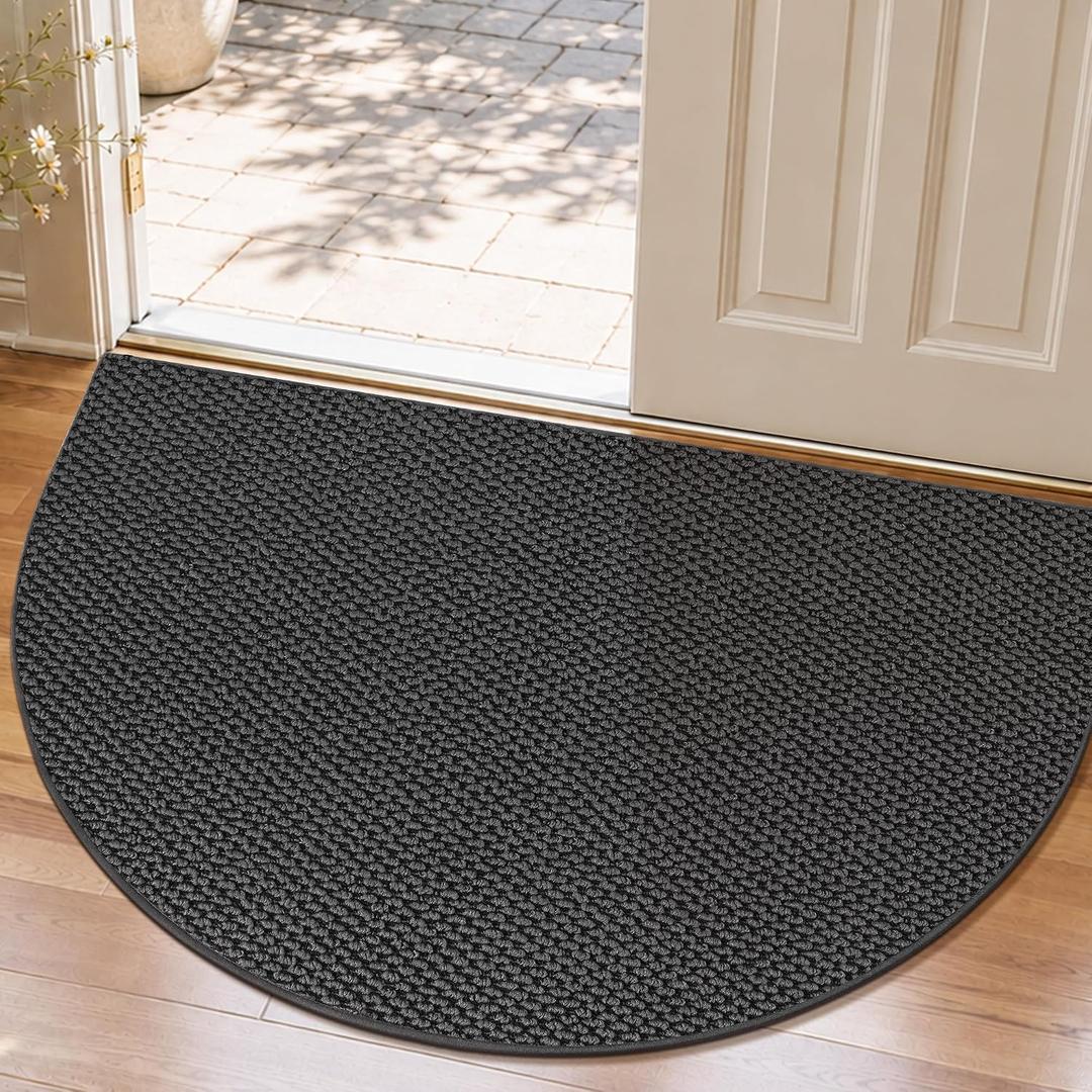 Dirt Trapper Door Mat 32" x 48", Non-Slip, Half Circle, Dark Grey