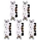 GE Grounding Duplex 5 Pack, in Wall Receptacle, Tamper Resistant, 3 Prong Socket, Easy Install, 15 Amp, UL Listed, White, 41869