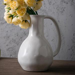 Tanvecle White Ceramic Vase with Big Handles, Modern Farmhouse Decor, Rustic Pottery for Flowers, Decorative Terracotta Centerpiece for Dining Table