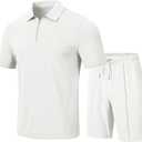 MoFiz Mens Tracksuits Sets Shorts Quarter Zip Polo Shirts Bottom Shorts Outfits Sport Suits Casual Walking Sets Comfy (Small)
