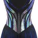 IBAKOM Women Sexy Fringe Bodysuit Open Back Sparkly Sequins Tassel Latin Jazz Dance Outfits Trapeze Acrobat Circus Costume, M