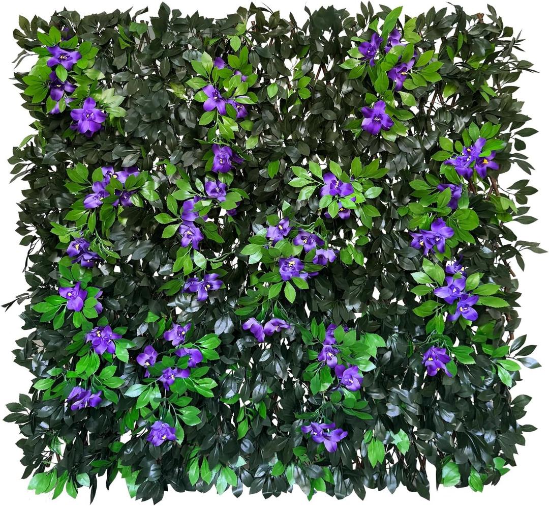 Sumery Expandable Fence Privacy Screen for Balcony Patio Outdoor,Decorative Faux Ivy Fencing Panel,Artificial Hedges (Single Sided Leaves) (4, Purple Flowers)