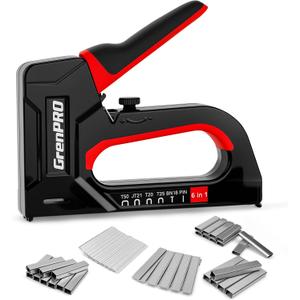 GRENPRO Staple Gun, 6-in-1 Manual Brad Nailer with 5000 Staples, Upholstery Stapler Gun for Wood, Carpentry, DIY Crafts, Furniture