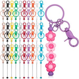 30pcs Beadable Keychains Bars Bulk Blank Beaded Metal Keychain Colorful Creative Blank Keychain for Beads Metal Beaded Pendant Jewelry Making Gift for DIY Crafts Keyrings Purse Mother's Day Birthday