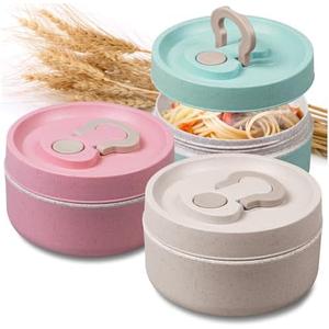 MATICAN Microwave Soup Bowl with Lid, 3-Pack Soup Mug with Lid, Microwave Containers for Ramen Noodles, Soup, Beverages, 20 Ounces, Pink, Mint, Eggshell White