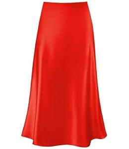 Women's Satin High Waist Hidden Elasticized Waistband Flared Casual A Line Midi Skirt M