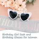 Birthday Girl Sash & Glasses Set, Birthday Sash for Women Girls, Silver 70.8" x 3.75", Happy Birthday Accessories Party Favors Set for Women Girls