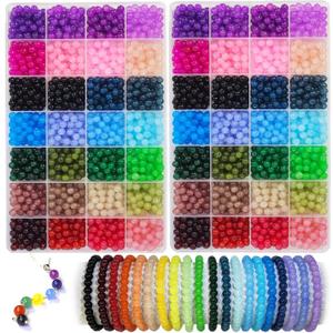 2800PCS 6mm Glass Beads for Jewelry Making, 56 Colors Crystal Beads Bracelets Making Kit, 2 Box Round Beads Suitable for Beginners