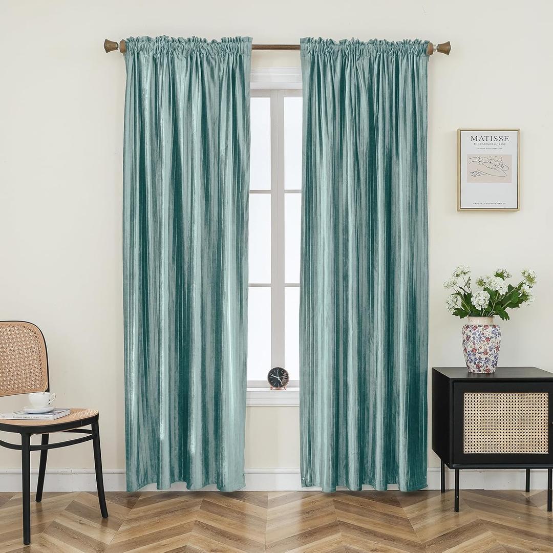 PLEASANT BOULEVARD Velvet Curtains [2 Panels] Heavy Blackout Window Drapes with Rod Pocket, Thermal Insulated Darkening Curtains for Living Room, Bedroom, & Home Decor (52" W x 95" L, Greyish Blue)